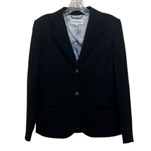 Calvin Klein blazer navy blue silver hardware pockets pleated 4P